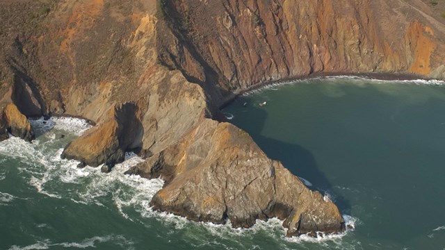 rocky shoreline from above