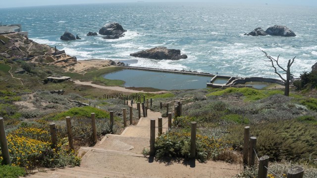 aerial view of cliff house and Sutro Baths