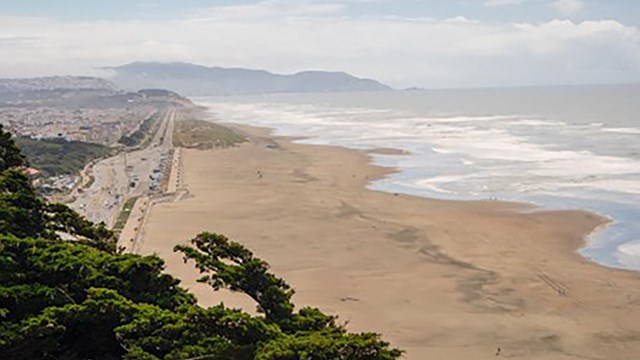 aeriel shot of beach shoreline