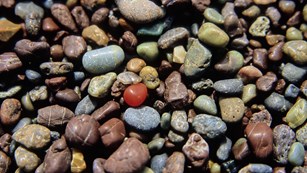 Multi-colored beach pebbles from Rodeo Beach in the Marin Headlands