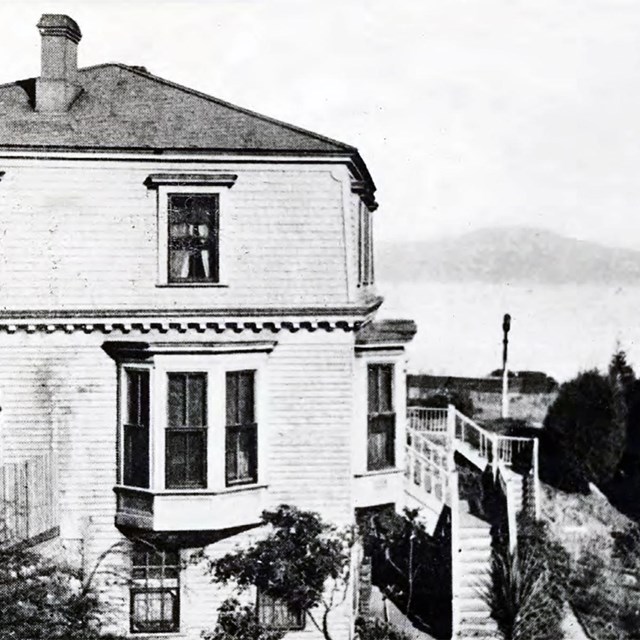 historic fort mason with view of alcatraz