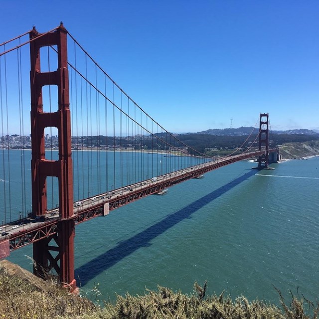 The Golden Gate Bridge on a clear day from Battery Spencer