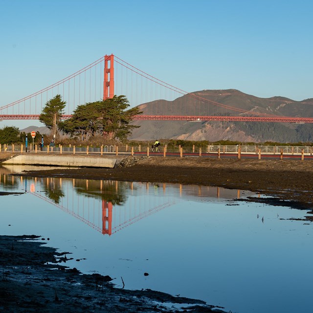 Crissy Field, bridge reflects in lagoon