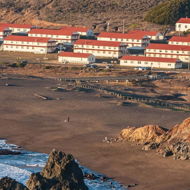 aerial view of red roofed building at cronkhite