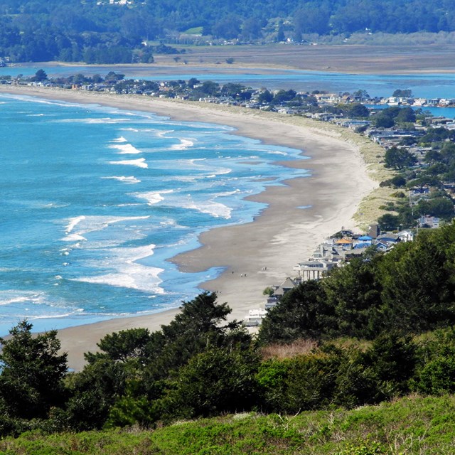 An overhead view of Stinson beach from Marin Headlands