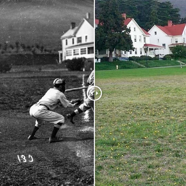 side by side photo from the same spot in Fort Barry