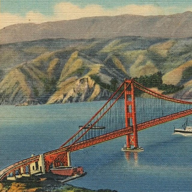 An image of the Golden Gate Bridge and the Marin Headlands behind it 