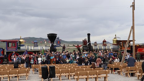 Crowds gather.