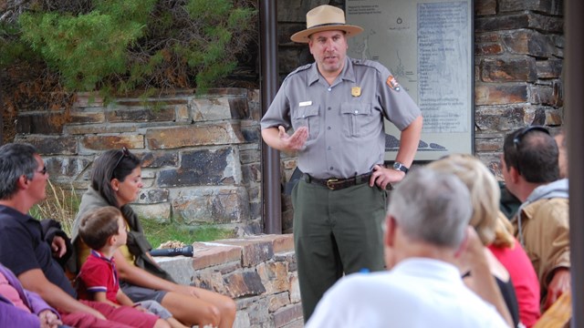 Ranger starting a cave tour at the entrance tunnel of Lehman Caves