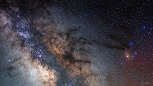 The Milky-way with colors of blue, purple, and orange.