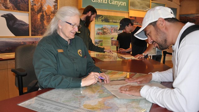 Volunteers helping guest at the Grand Canyon Visitors Center.