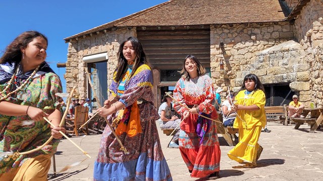 Members of the Yavapai-Apache Warriorettes Dance Troupe in regalia