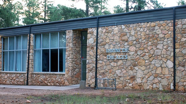 A stone building.