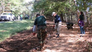 volunteers working on a trail at Greenbelt Park