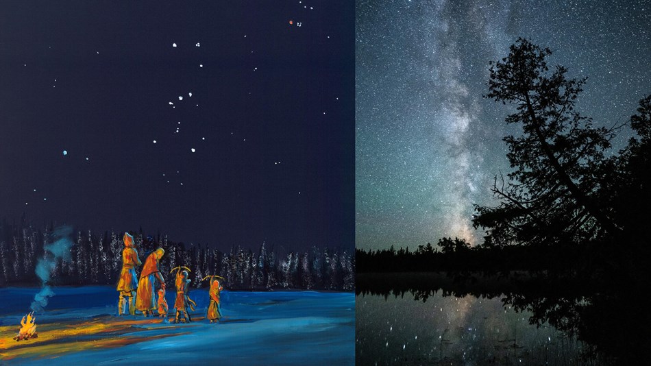 A painting and a photo showing the night sky.