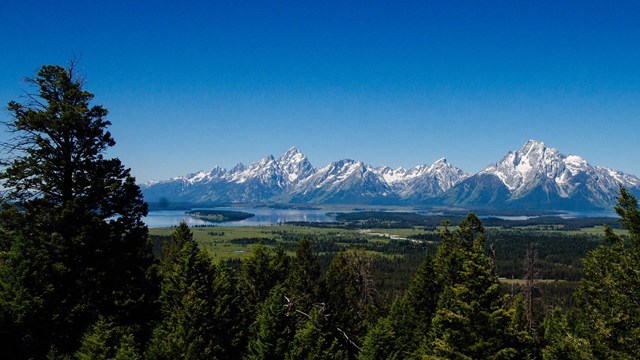 View from Grand View Point looking across Jackson Lake to the Teton Range