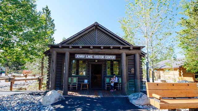 The Jenny Lake Visitor Center housed in a historic log cabin