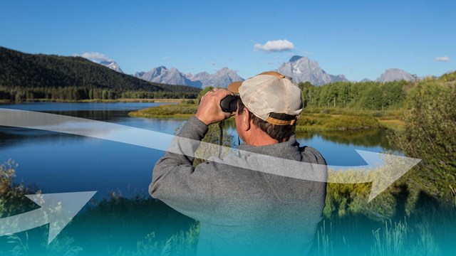 Visitor looking through binoculars