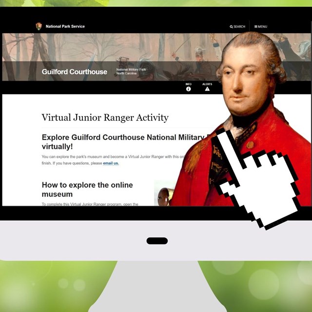 Lord Cornwallis and the Virtual Junior Ranger webpage on a computer, with floating hand