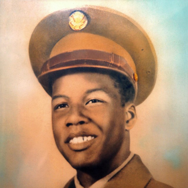 Color painting of Rosamond Johnson in his Army uniform.