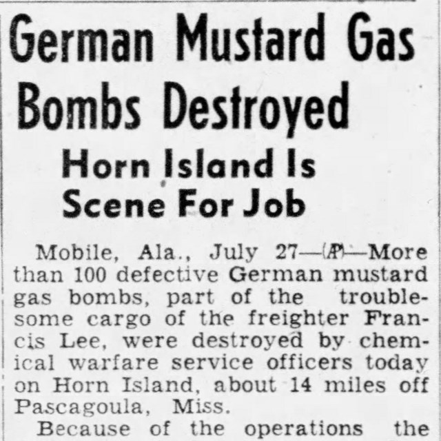 A small newspaper article about mustard gas bomb disposal.