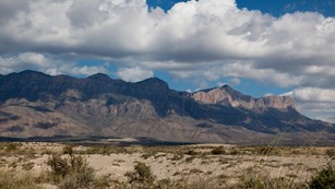 A picture of Guadalupe Mountains western escarpment from the Sand dunes.