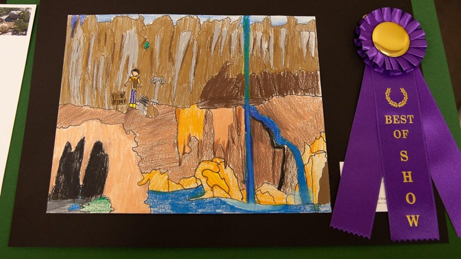 A hand-drawn poster with an award ribbon