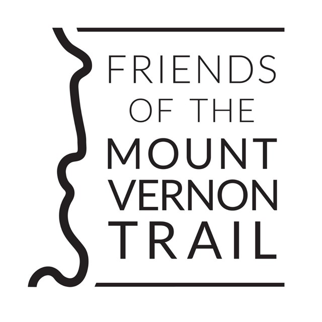 A logo with a map of the trail.