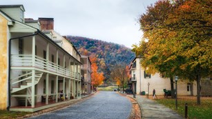 Shenandoah Street and its historic buildings Lower Town; empty of cars and people, in the fall