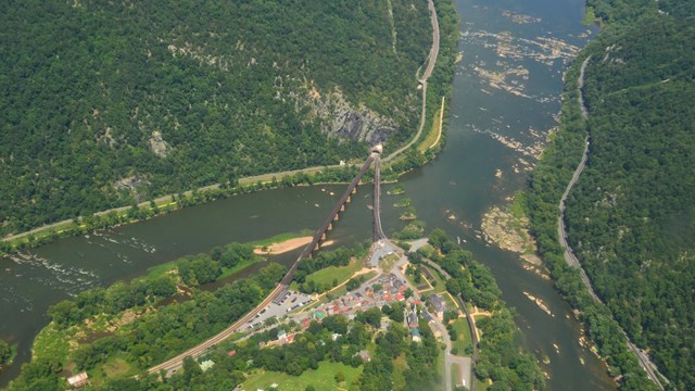 aerial view of Lower Town and the confluence of the two rivers