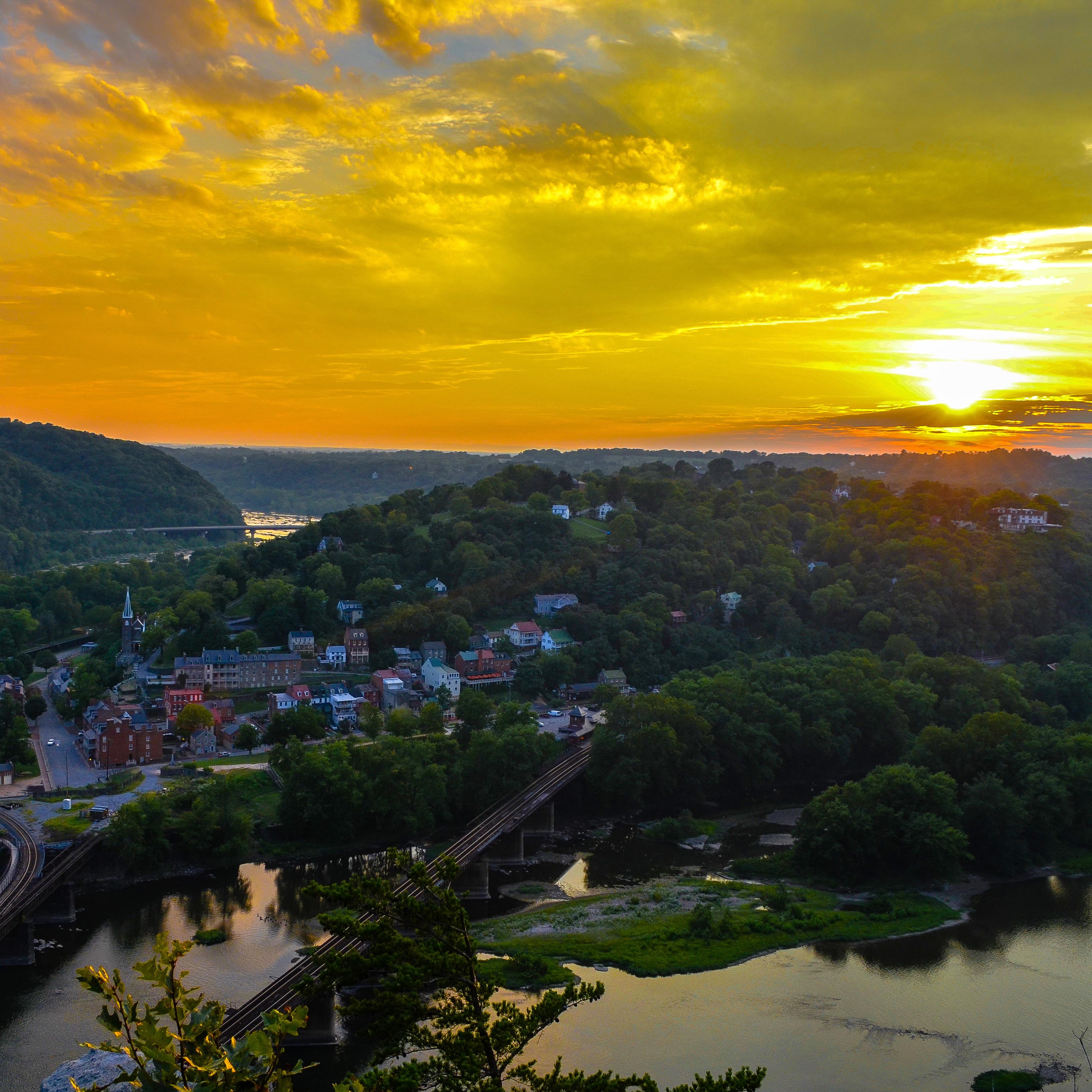 Overlook view of Harpers Ferry at sunset