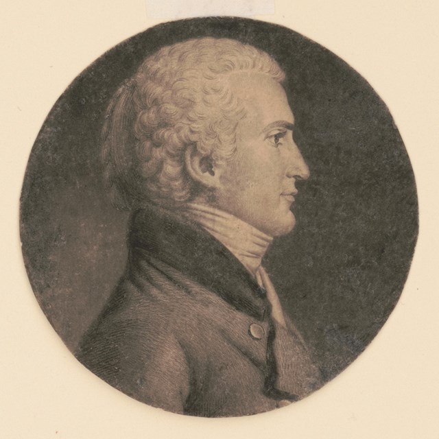 engraving of Meriwether Lewis, head and shoulders, facing right