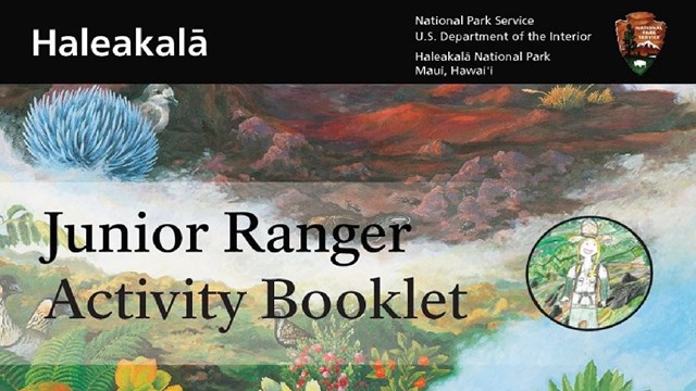 The front cover of a workbook says "Junior Ranger Activity Booklet"