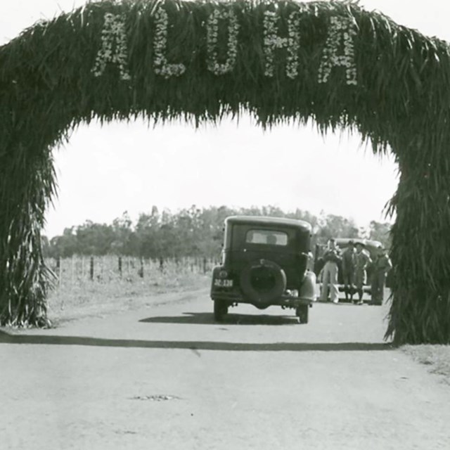 Aloha sign at entrance to park. 