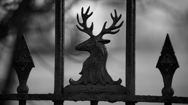 Ridgely stag on iron historic gate