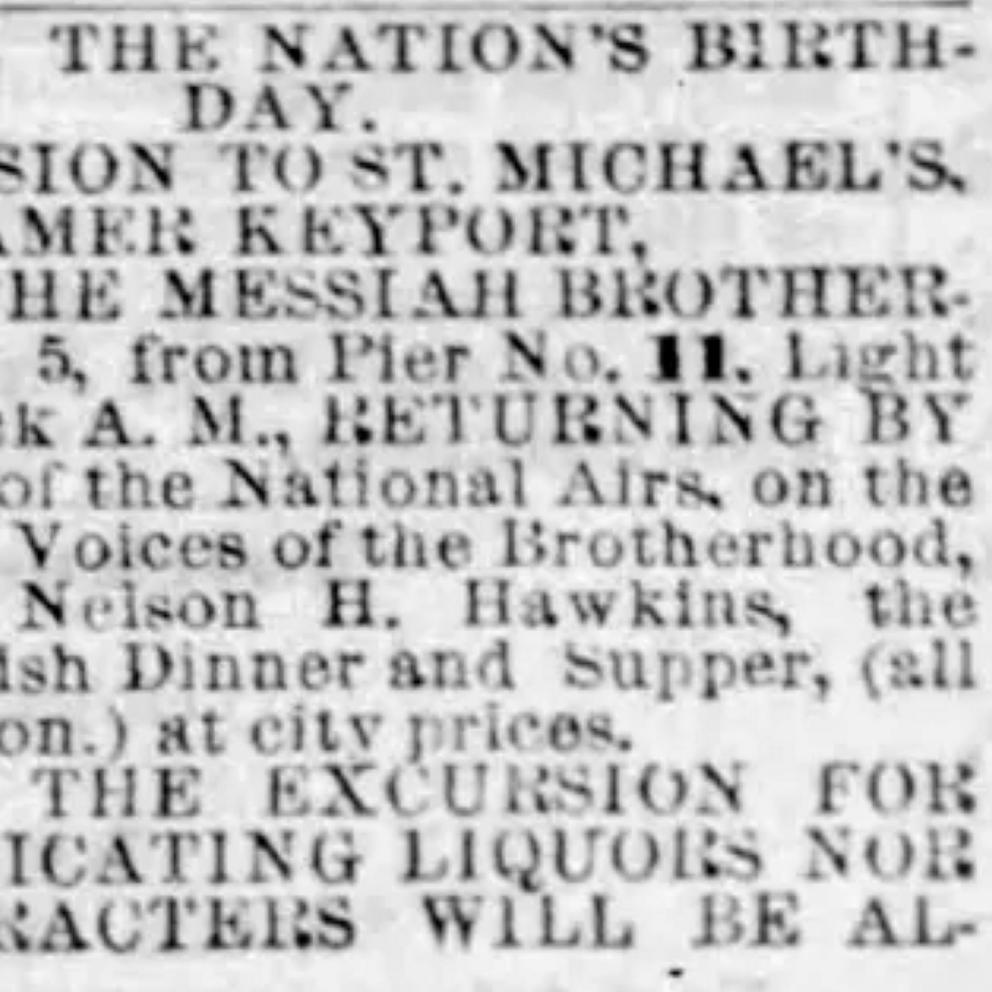 Newspaper ad about a 4th of July event where Nelson Hawkins was deemed 