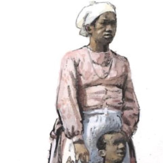 Painting of an enslaved woman and her child
