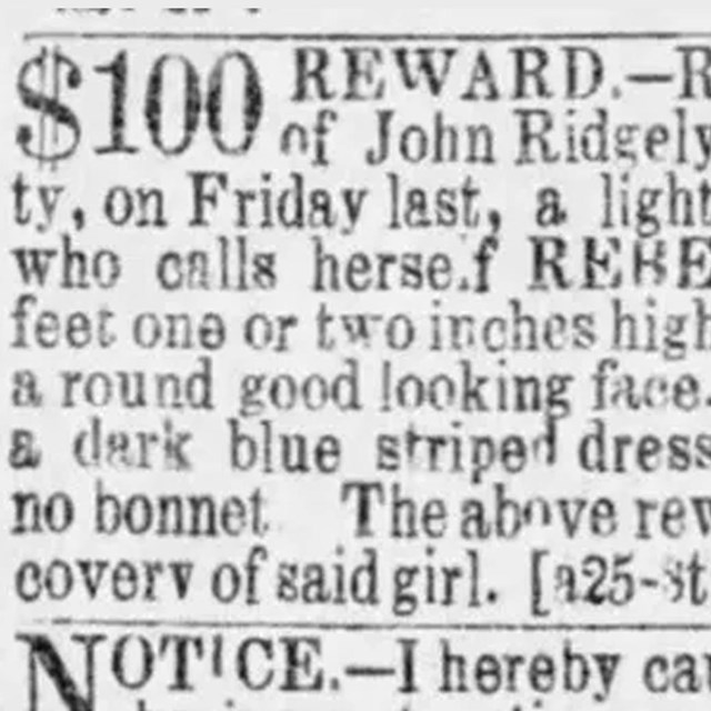A runaway ad for Rebecca Posey.