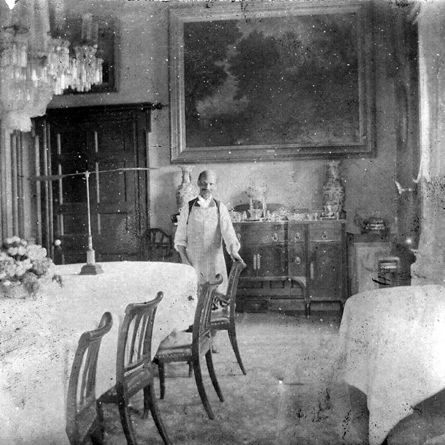 head waiter Thomas Brown in the Hampton Dining Room, c. 1895.