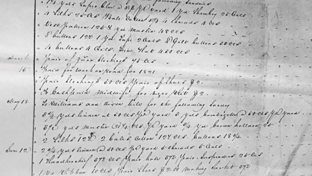  An accounting ledger showing payment to a midwife for Rit Ross on March 15, 1822.