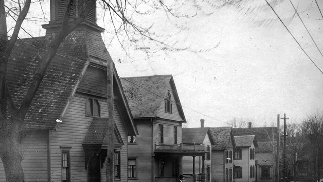 The front of the Thompson Memorial A.M.E. Church on Parker St in Auburn, NY. 