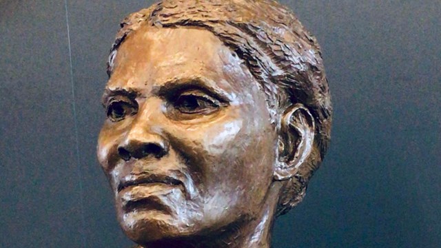 A bust of Harriet Tubman sits in the park visitor center.