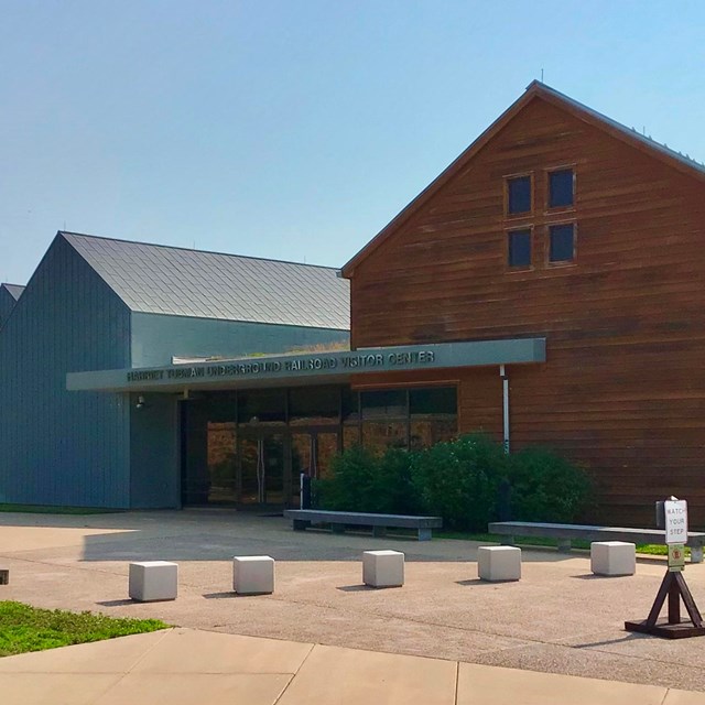 The Harriet Tubman Underground Railroad Visitor Center front entrance.