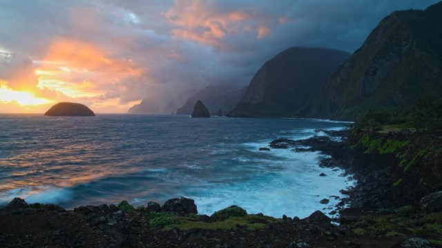 A coastline with high sea cliffs. 