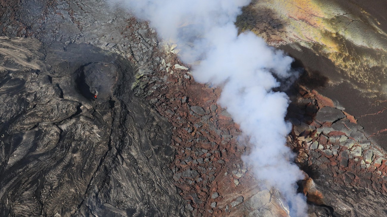 A ranger standing next to a sulfur dioxide monitor. 