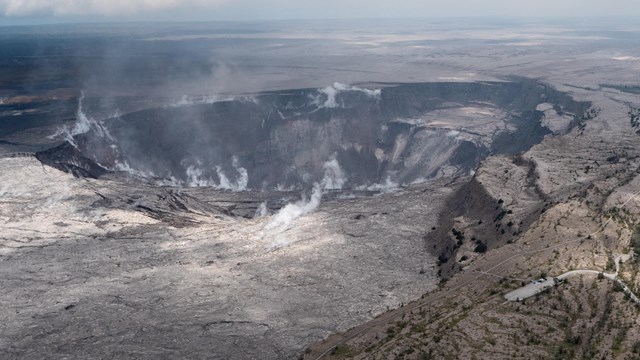 Aerial image of a volcanic crater