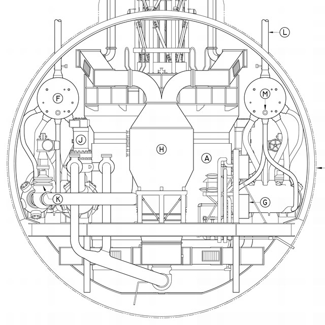 Drawing of a cutaway section of the Nuclear Ship Savannah