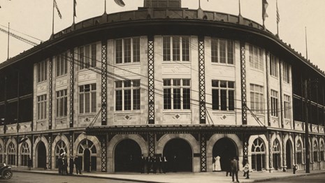 Exterior view of Forbes Field (Pittsburgh, PA) ca. 1909