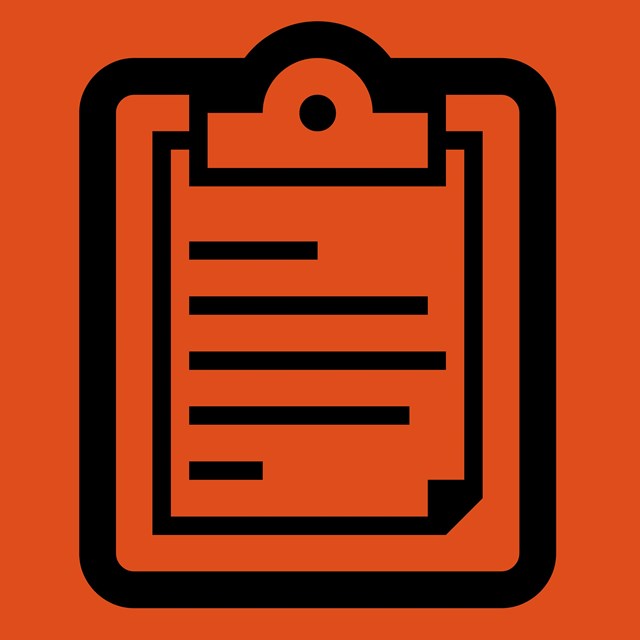 Line art clipboard on an orange background (decorative image)