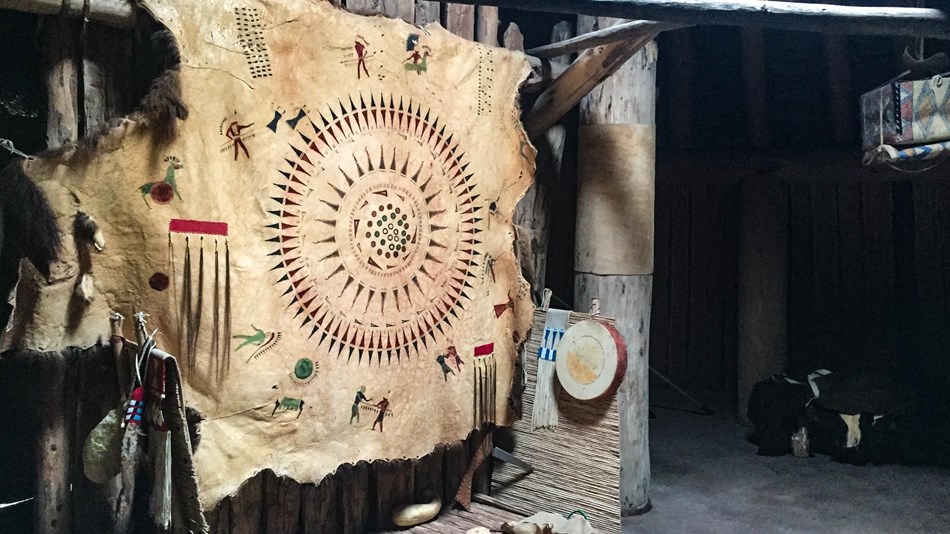 A stretched bison hide painted with winter count